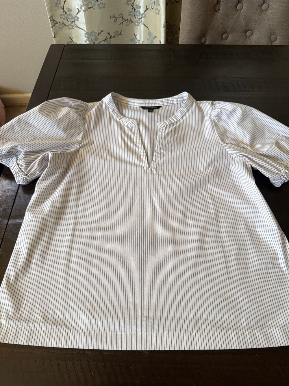 Banana Republic White Shirt with Thin Blue Stripes